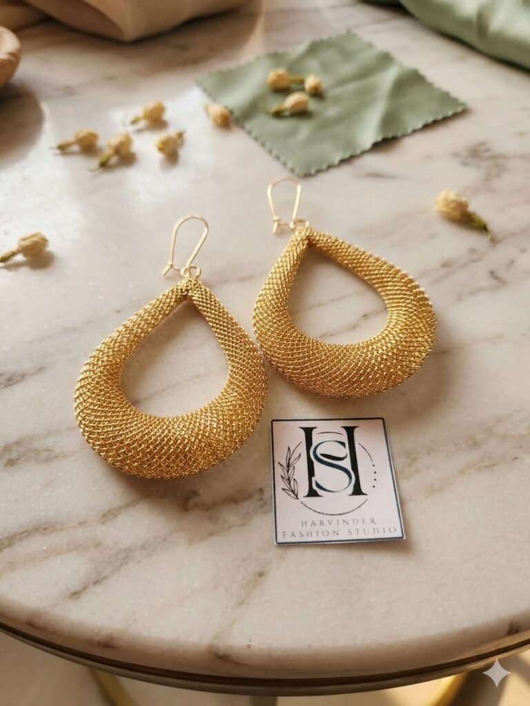HFS Golden Mesh Teardrop Earrings