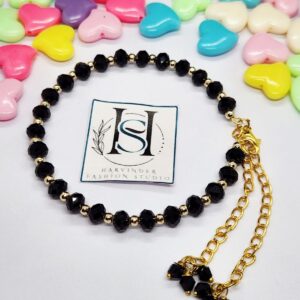 HFS Elegant Black Crystal & Gold Beaded Anklet / Bracelet