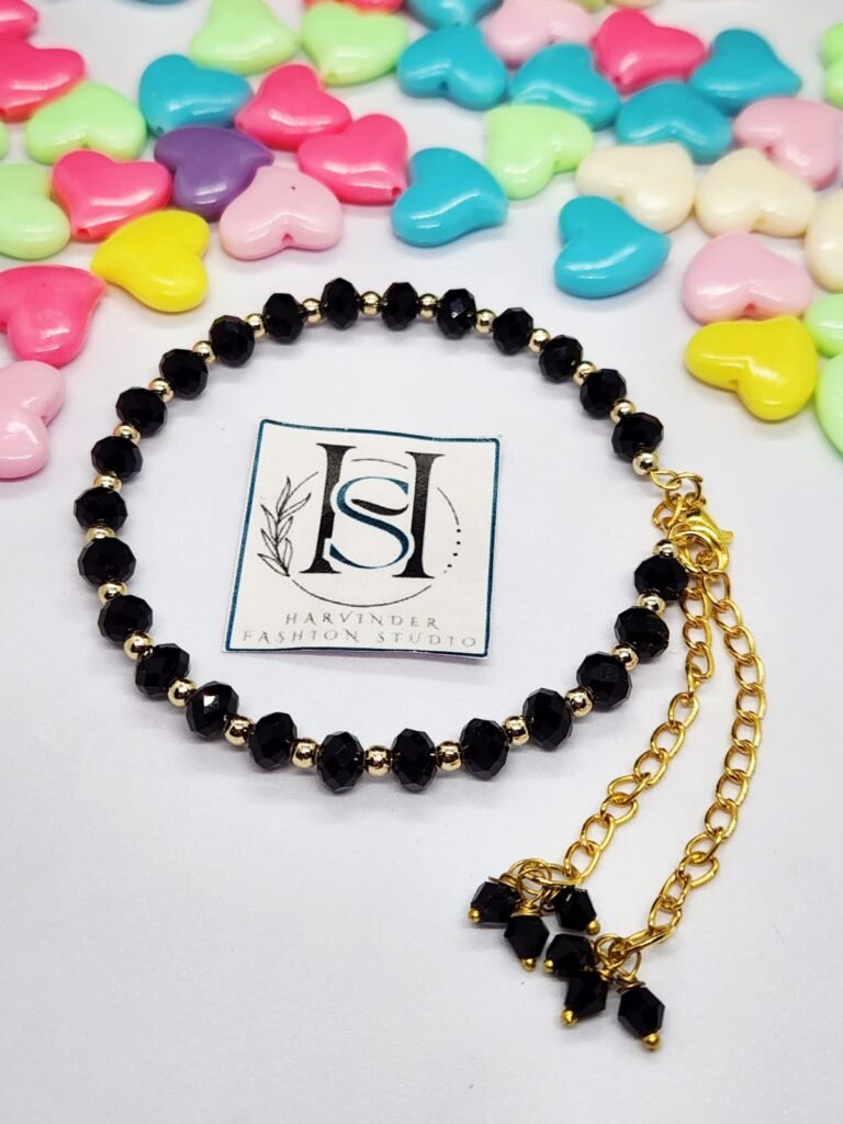 HFS Elegant Black Crystal & Gold Beaded Bracelet