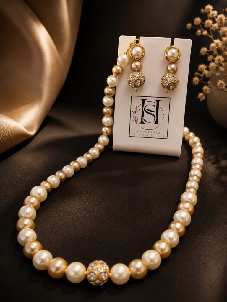 HFS Aura Golden Pearl Necklace Set