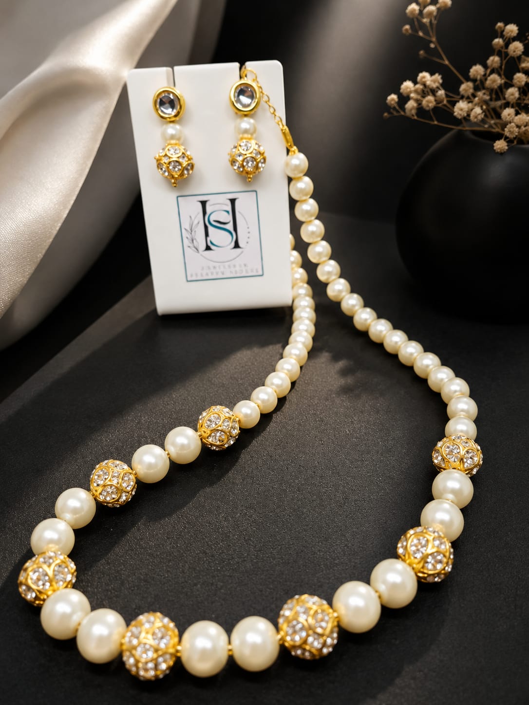 HFS Ivory Pearl & Rhinestone Sphere Set