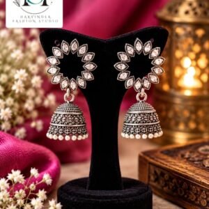 HFS Crystal Floral Oxidized Jhumkas