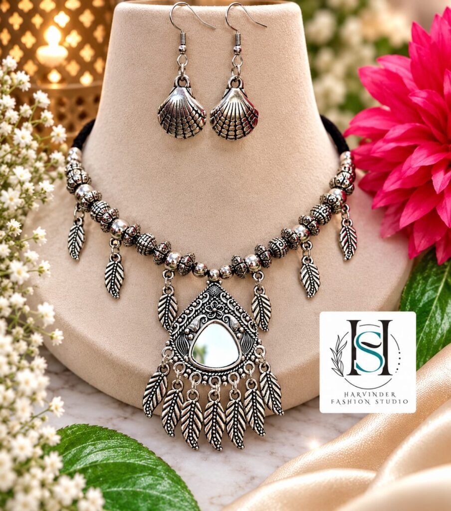 HFS Roohani Oxidized Silver Choker Set