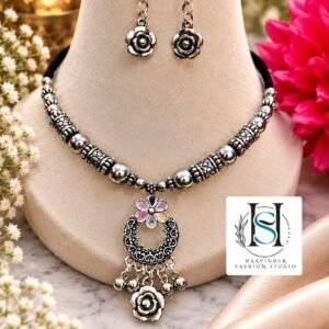 HFS Gulika Oxidized Floral Choker Set