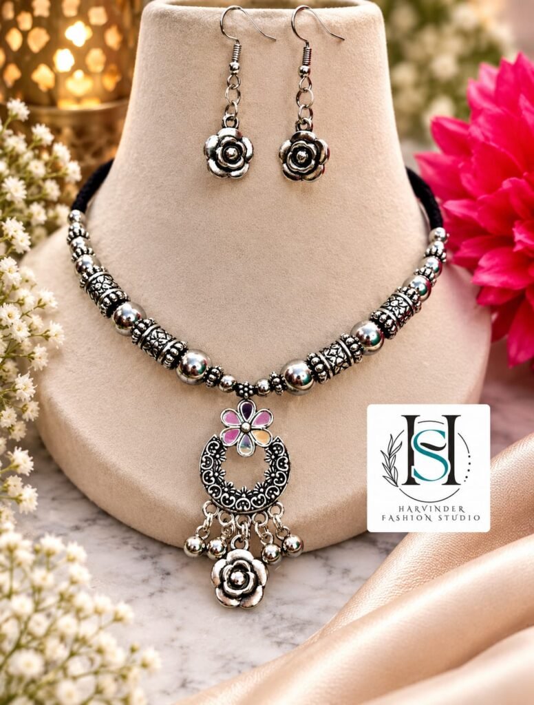 HFS Gulika Oxidized Floral Choker Set