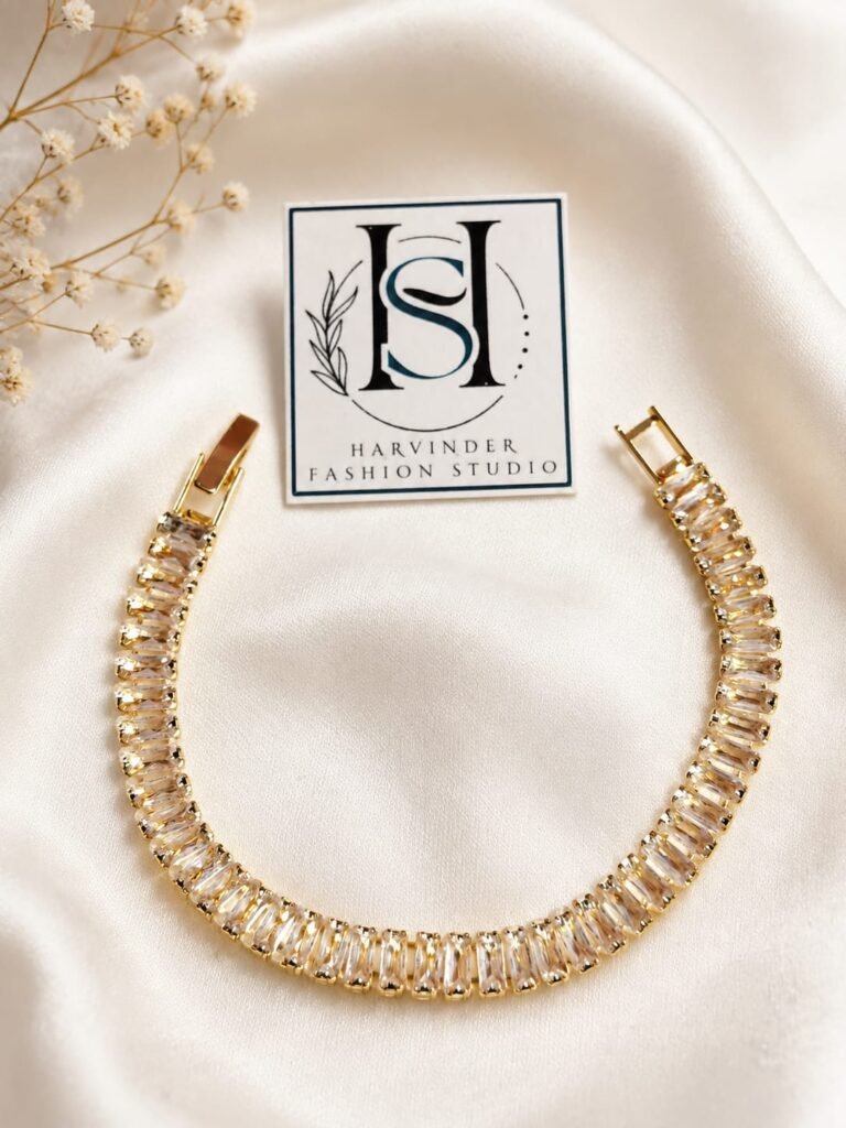 HFS Luxury Crystal Tennis Gold Plated Bracelet