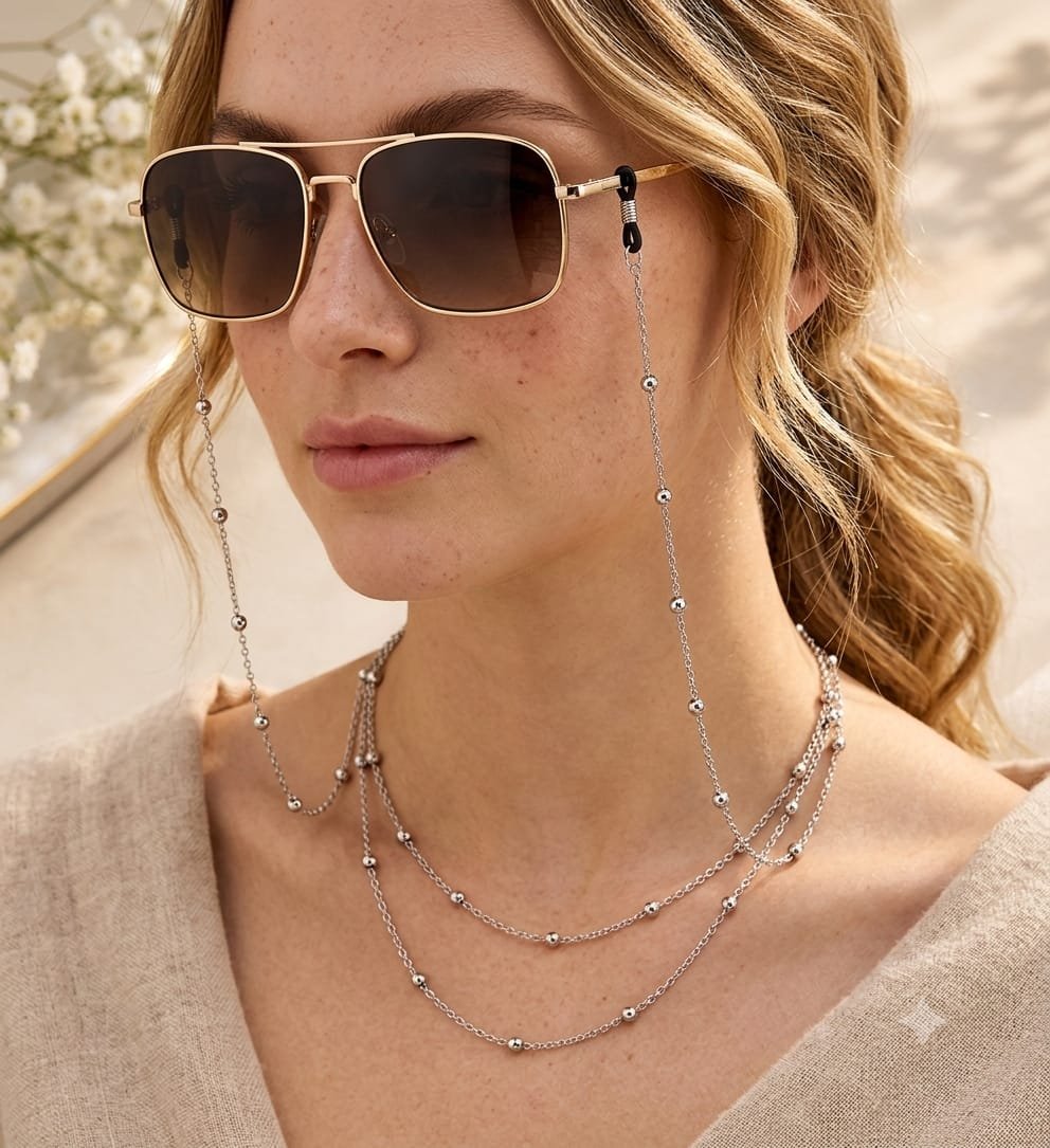 HFS Unisex Silver Metal Spectacle Chain - Image 2