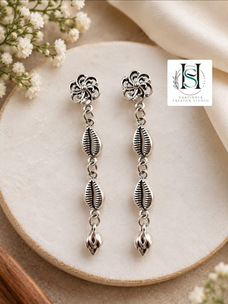 HFS Floral Shell Oxidized Earrings