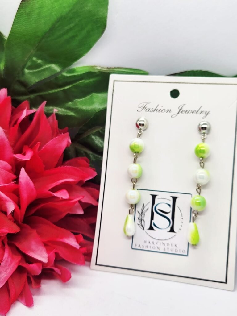 HFS Lime Green & White Marbleized Acrylic Earrings