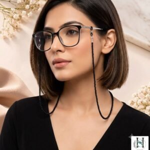 HFS Handcrafted Black Glass Beads Spectacle Chain